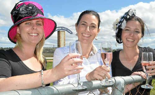 Helena Penny and Melanie Fraser (wearing hats from Classic Dimensions) with Spicer’s Canopy general manager Angela Mosedale (centre) are excited about the Warwick Cup. Helena Penny and Melanie Fraser (wearing hats from Classic Dimensions) with Spicer’s Canopy general manager Angela Mosedale (centre) are excited about the Warwick Cup.